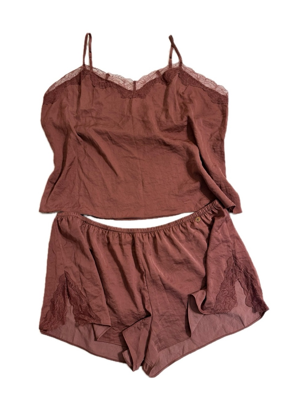 Women's Lace-Trim Cami & Shorts Sleep Set - Chocolate rosewood mauve taupe